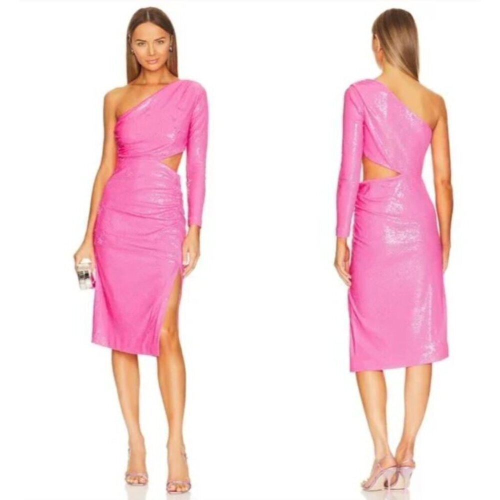 L’Agence Christie Hot Pink Sequin One-Shoulder Cutout Sheath Dress Size 0
